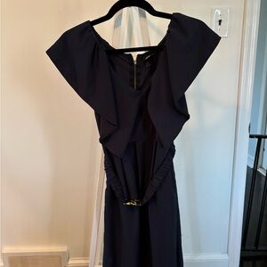 H&M Purple Flutter Neck Belted Dress